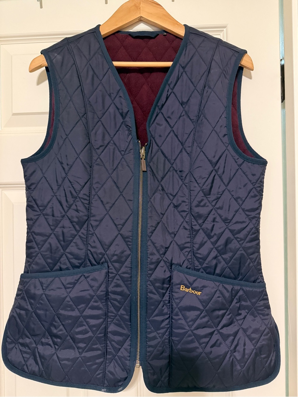 Barbour Navy Quilted Vest with Burgundy Lining